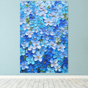 Arte mural abstracto floral azul y azul claro