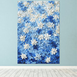 Arte mural abstracto floral azul y blanco