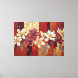 Arte mural abstracto floral borgoña dorado