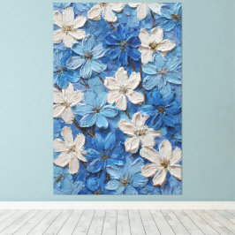 Arte mural abstracto floral texturizado azul y bla