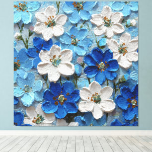 Arte mural abstracto floral texturizado azul y bla