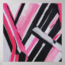 Arte mural abstracto negro, blanco y rosado