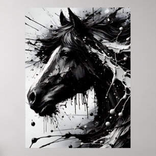 Arte mural abstracto negro y blanco, caballo