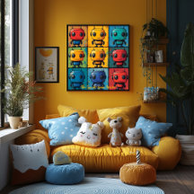Arte mural colorido de rejilla de robot de arte po