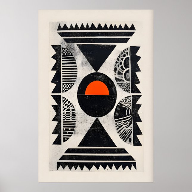 Arte mural con patrón indio - Círculo naranja auda (Frente)