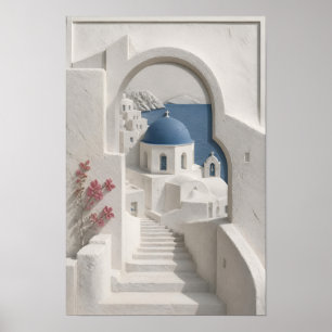 Arte mural costero de arco de cúpula azul encalado