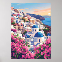 Arte mural costero de la puesta de sol de Oia Sant