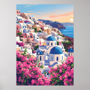 Arte mural costero de la puesta de sol de Oia Sant