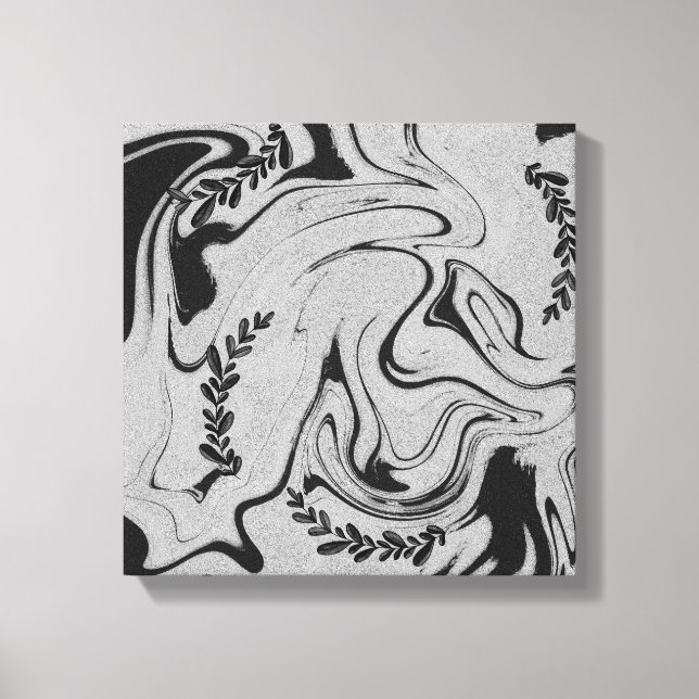 Arte mural de acrílico negro y blanco "Botanic Bal (Anverso)