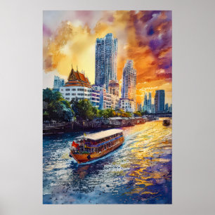 Arte mural de acuarela de Bangkok Póster Arte mura