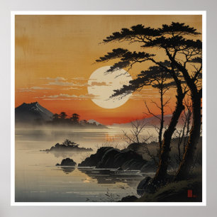 Arte mural de acuarela de montañas japonesas