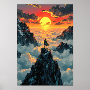 Arte mural de amanecer en la cumbre de la montaña 