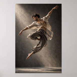 Arte mural de bailarín masculino en vuelo con movi
