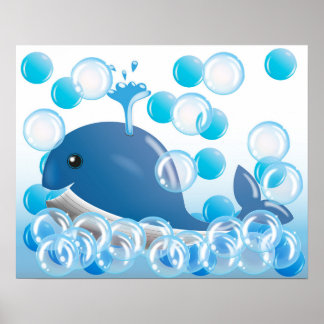Arte mural de ballena azul para guardería