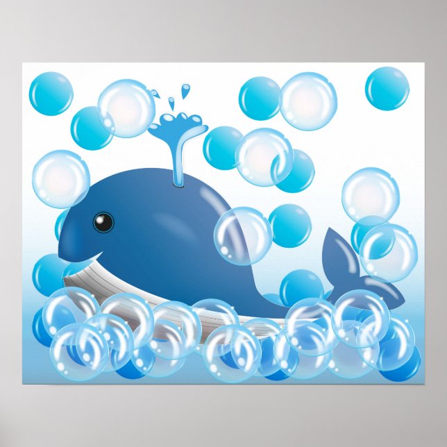 Arte mural de ballena azul para guardería (Frente)