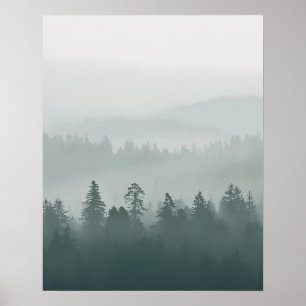 Arte mural de bosque brumoso minimalista