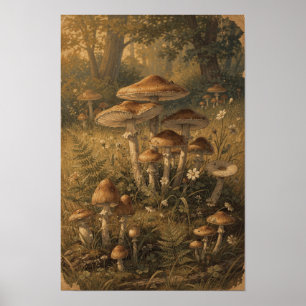Arte mural de bosque de hongos ámbar