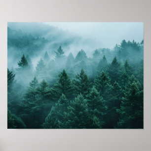 Arte mural de bosque de pinos brumoso Bruma pere