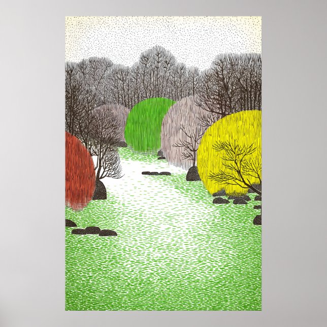 Arte mural de bosque punteado Río de arte pop vibr (Frente)
