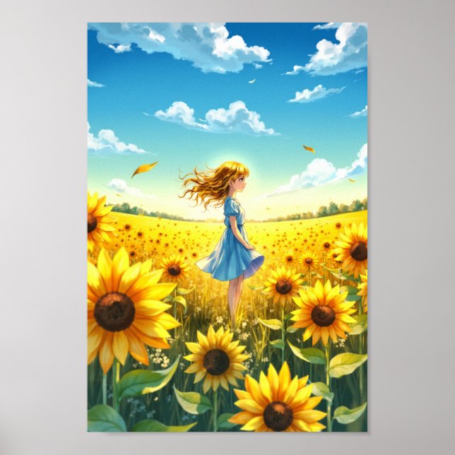 Arte mural de campo de girasoles de anime de veran (Frente)
