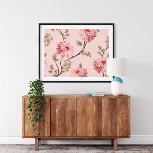 Arte mural de canto de flores rosa   Impresión de 