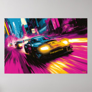 Arte mural de coche de carreras Pop Art Ciudad Neo