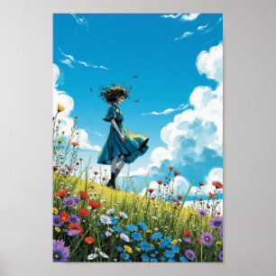 Arte mural de colina de flores silvestres anime ve