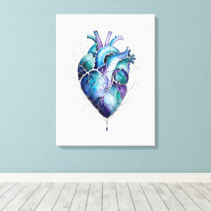 Arte mural de corazón anatómico azul y púrpura