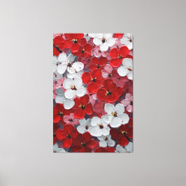 Arte mural de flores rojas y blancas con impasto