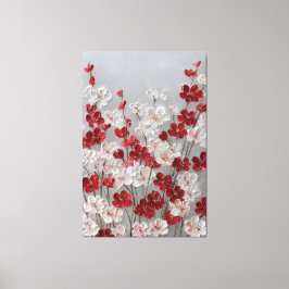 Arte mural de flores rojas y blancas con impasto