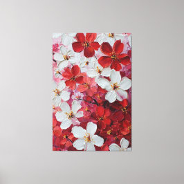 Arte mural de flores rojas y blancas con impasto
