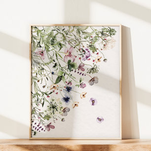 Arte mural de flores silvestres púrpura acuarela