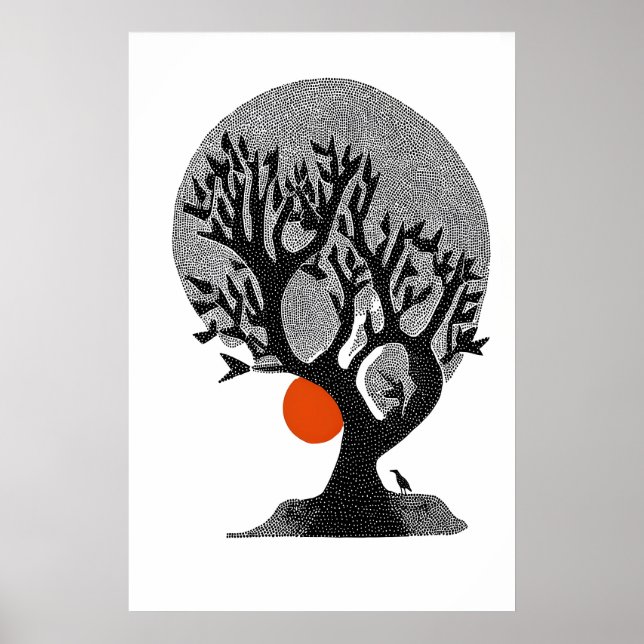 Arte mural de hojas susurrantes Silueta de árbol m (Frente)