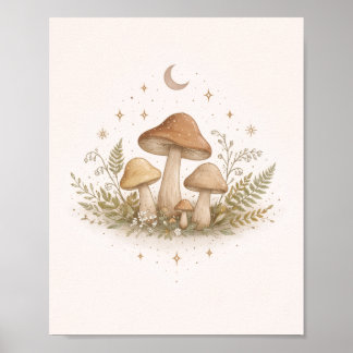 Arte mural de hongos Cottagecore – Póster