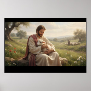 Arte mural de Jesús con un cordero El Buen Pasto