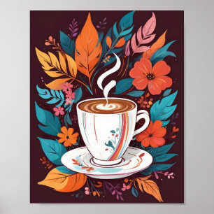 Arte mural de la Copa de café Espresso con hojas d