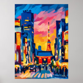 Arte mural de la silueta de Tokio Fauvista colorid