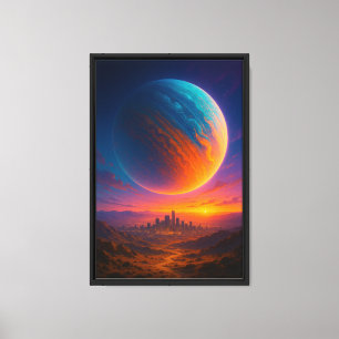 Arte mural de lienzo de ciudad cósmica futurista –