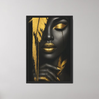 Arte mural de lienzo para mujer de glam negro y or