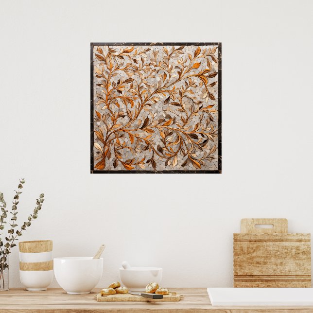 Arte mural de mosaico con patrón de hojas (Cocina)