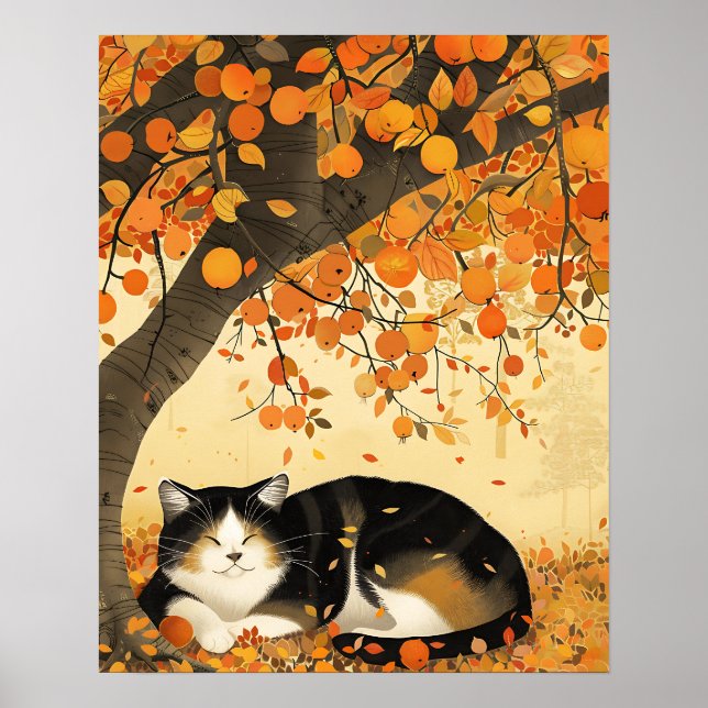 Arte mural de otoño, impresión de gato, acuarela a (Frente)
