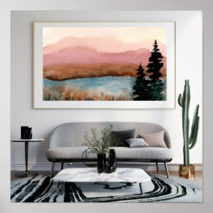 Arte mural de paisaje con acuarela suave – Minima 