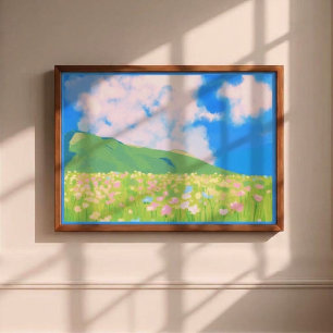 Arte mural de paisaje de prado de flores silvestre
