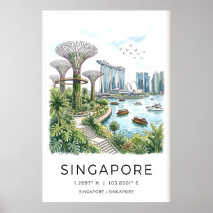 Arte mural de paisaje urbano de Singapur Marina Ba