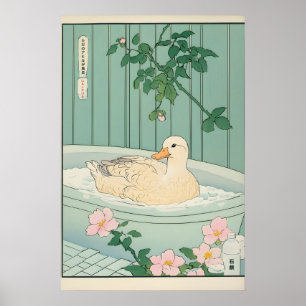 Arte mural de pato en bañera Ukiyo-e Baño japonés