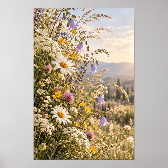 Arte mural de pradera de flores silvestres de la h (Frente)