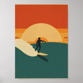 Arte mural de puesta de sol costera retro surf
