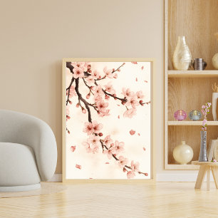 Arte mural de rama de acuarela de flor de cerezo s