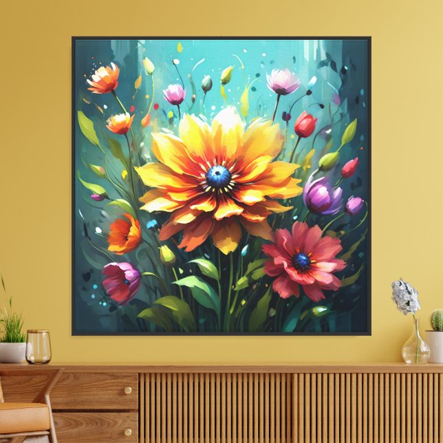 Arte mural de ramo de flores digitales radiante (Insitu (Sala de estar))
