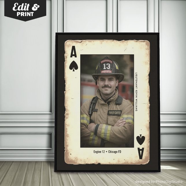 Arte mural de regalo de bombero personalizado, As  (Custom Firefighter Gift Wall Art, Ace of Spades Poster)
